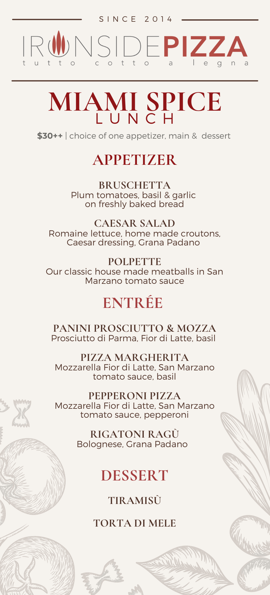 Exquisite Italian Pizza Menu Pizza Ironside Miami Restaurant